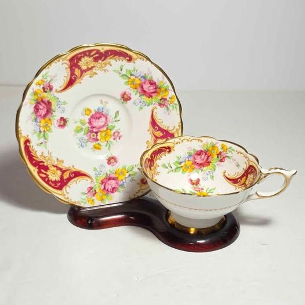 Royal Stafford Teacup and Saucer Pink Yellow Blue Flowers
